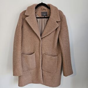 ICHI STIPA JA Wool Blend Made In Denmark Bouclee Women's Tan Coat EU 38, US 8